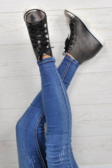Black PU Metallic Toe Sparkle Wedged High Tops - Sammi-Trainers