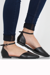 Black PU Pointed Flat Shoes - Kelsa-Shoes