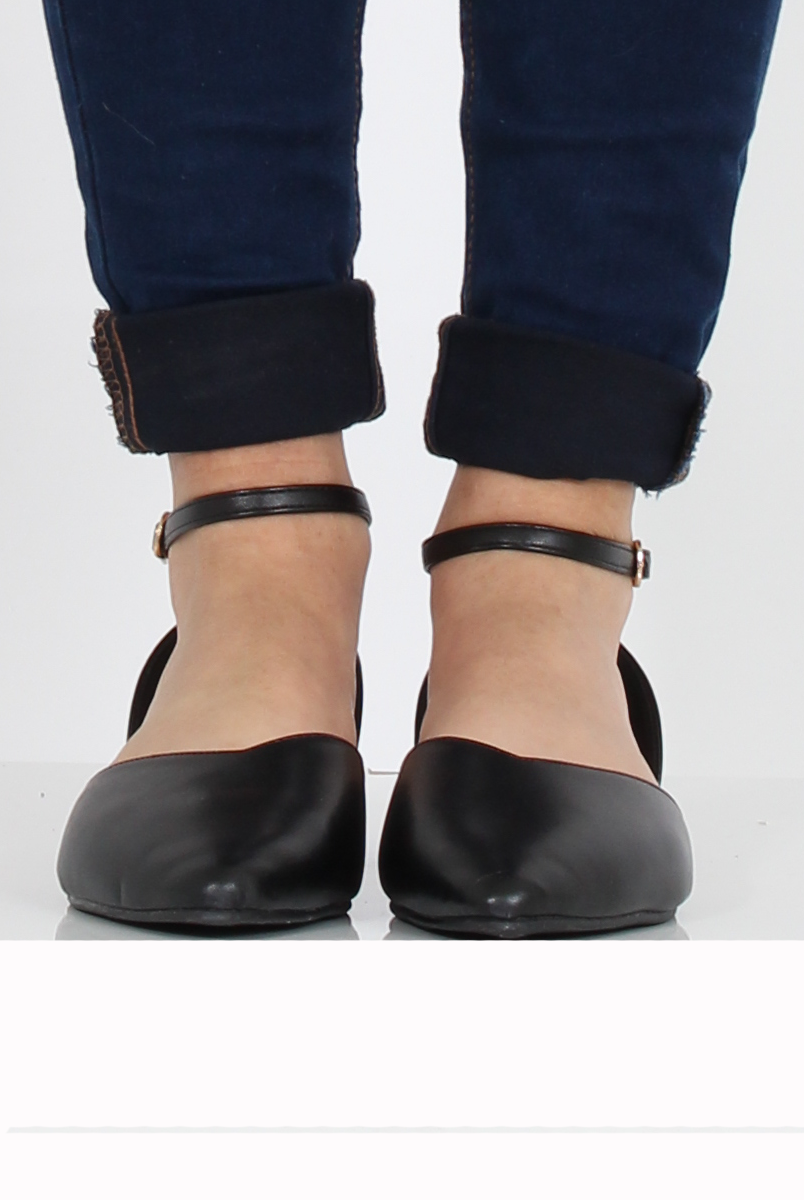 Black PU Pointed Flat Shoes - Kelsa-Shoes