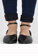 Black PU Pointed Flat Shoes - Kelsa-Shoes