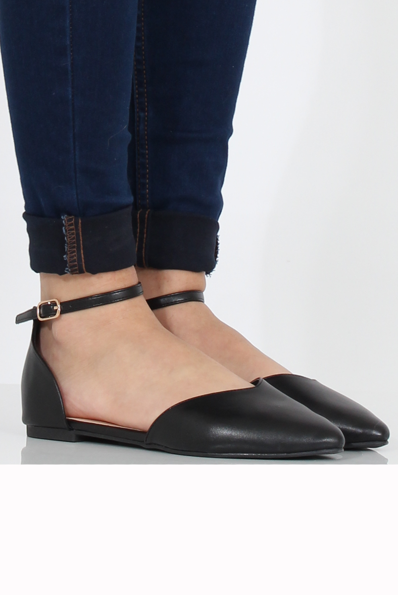 Black PU Pointed Flat Shoes - Kelsa-Shoes