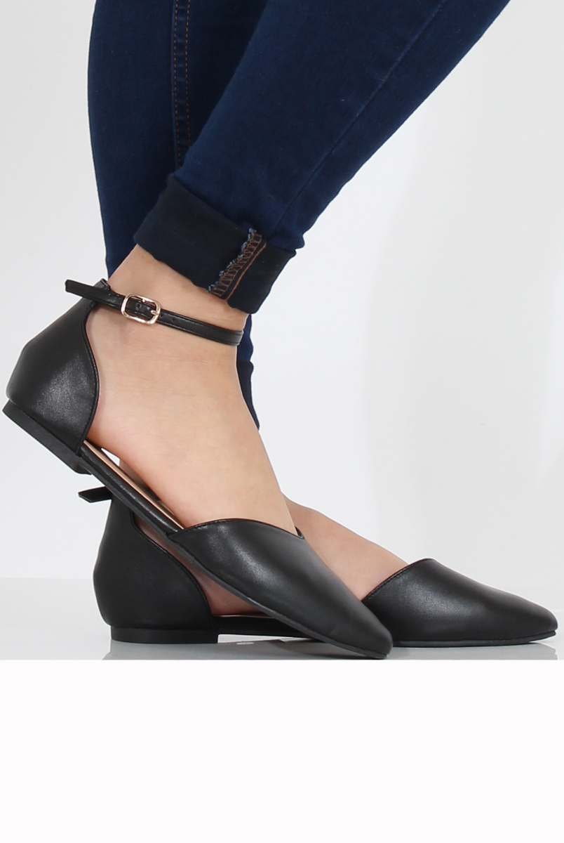 Black PU Pointed Flat Shoes - Kelsa-Shoes