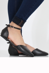 Black PU Pointed Flat Shoes - Kelsa-Shoes