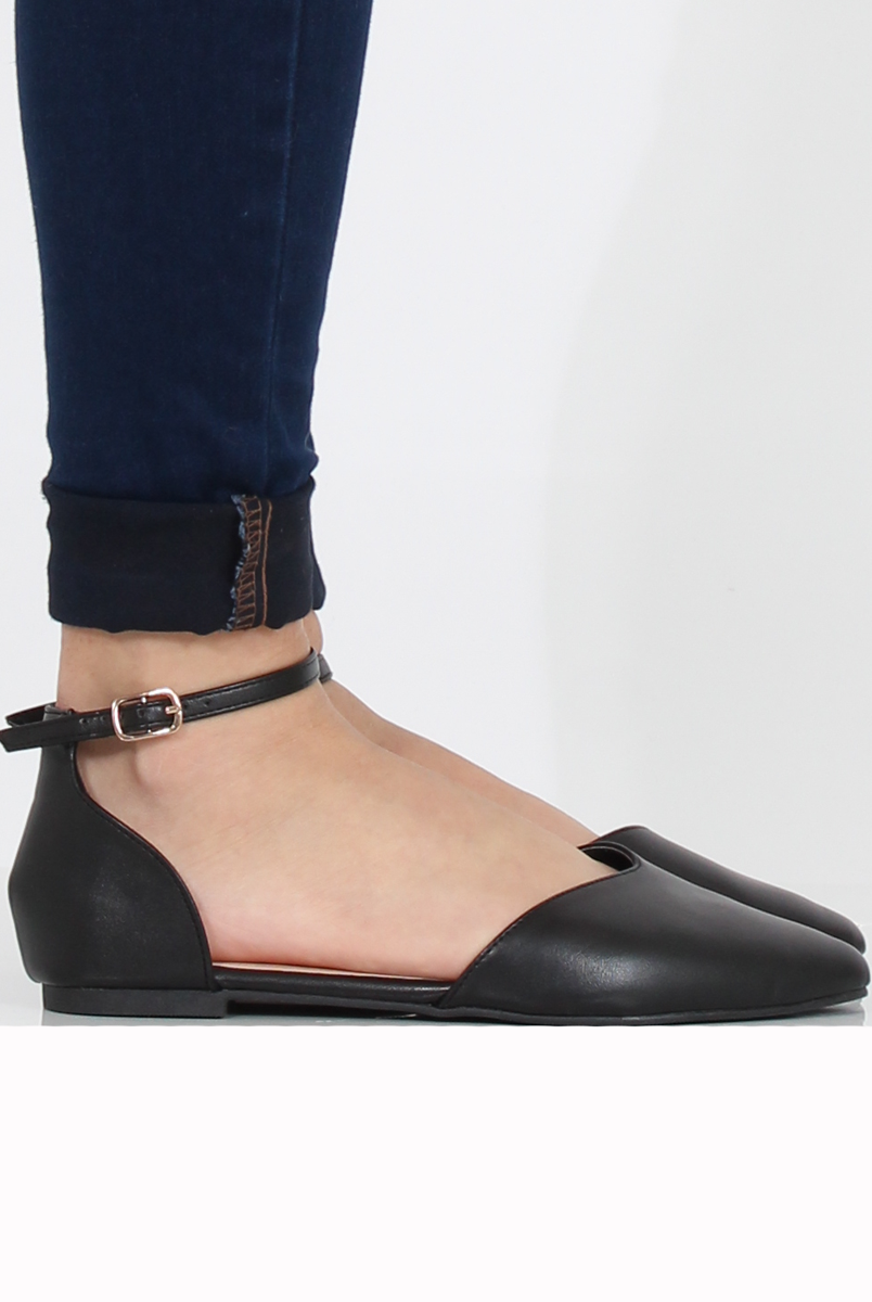 Black PU Pointed Flat Shoes - Kelsa-Shoes