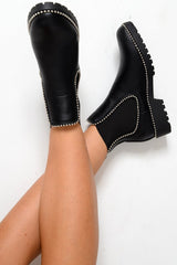 Black PU Stud Detail Ankle Boots - Andie-Boots