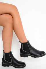 Black PU Stud Detail Ankle Boots - Andie-Boots