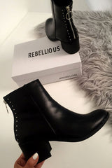 Black PU Stud Zip Back Ankle Boots - Koral-Boots