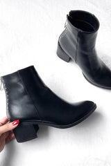Black PU Stud Zip Back Ankle Boots - Koral-Boots