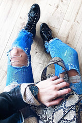 Black PU Studded Biker Boots - Bailee-Boots