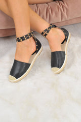 Black PU Studded Espadrilles - Hartley-Flats
