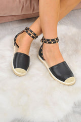 Black PU Studded Espadrilles - Hartley-Flats