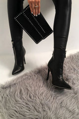 Black PU Studded Zip Up Shoe Boots - Niomi-Boots