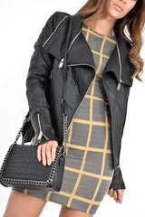 Black PU Textured Zip Detail Biker Jacket - Indica-Jackets