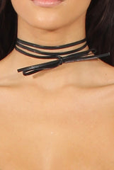 Black PU Tie Wrap Around Choker - Leela-Accessories