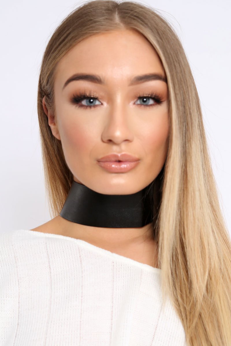 Black PU Wide Choker - Aala-Jewellery