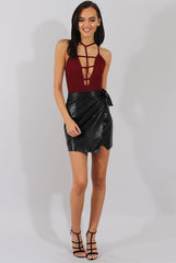 Black PU Wrap Around Mini Skirt - Jazlyn-Skirts