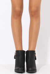 Black PU Zip Detail Ankle Heeled Boots - Casey-Boots