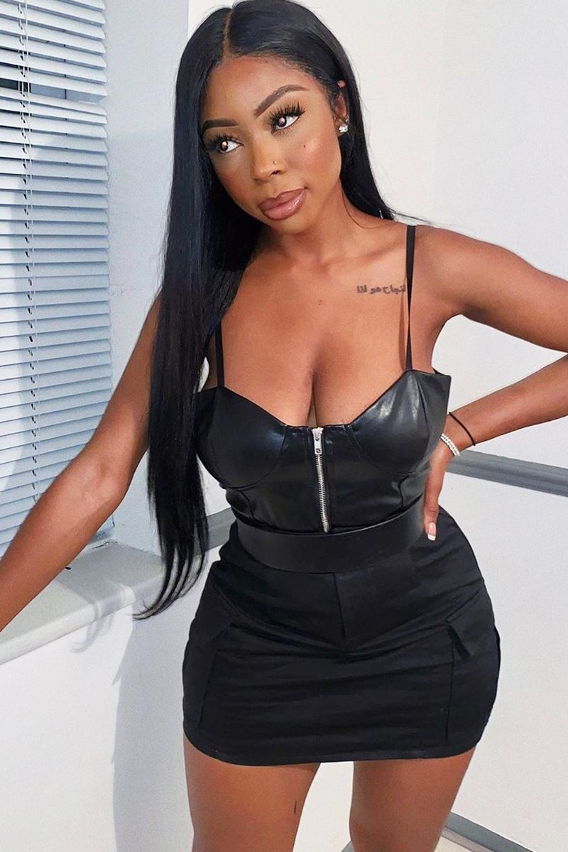 Black PU Zip Front Bralet - Linsa-Crop Tops