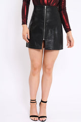 Black PU Zip Skirt - Ingrid-Skirts