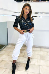 Black PU leather 3/4 Puff Sleeve Shirt - Pyper-Shirts