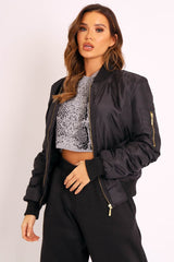 Black Padded Bomber Jacket - Chelsy-Jackets