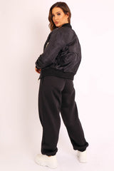 Black Padded Bomber Jacket - Chelsy-Jackets