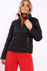 Black Padded Coat with Side Panel Detail - Tallula-Coats
