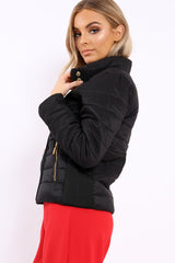Black Padded Coat with Side Panel Detail - Tallula-Coats