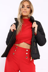 Black Padded Coat with Side Panel Detail - Tallula-Coats