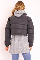Black Padded Cropped Puffer Coat - Cameo-Coats