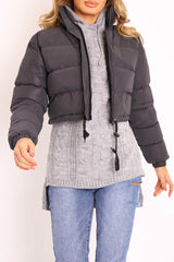 Black Padded Cropped Puffer Coat - Cameo-Coats