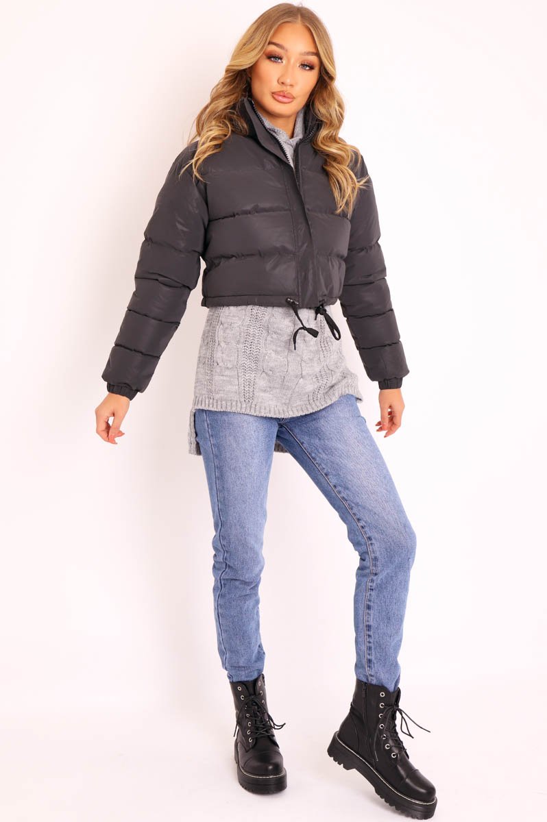Black Padded Cropped Puffer Coat - Cameo-Coats