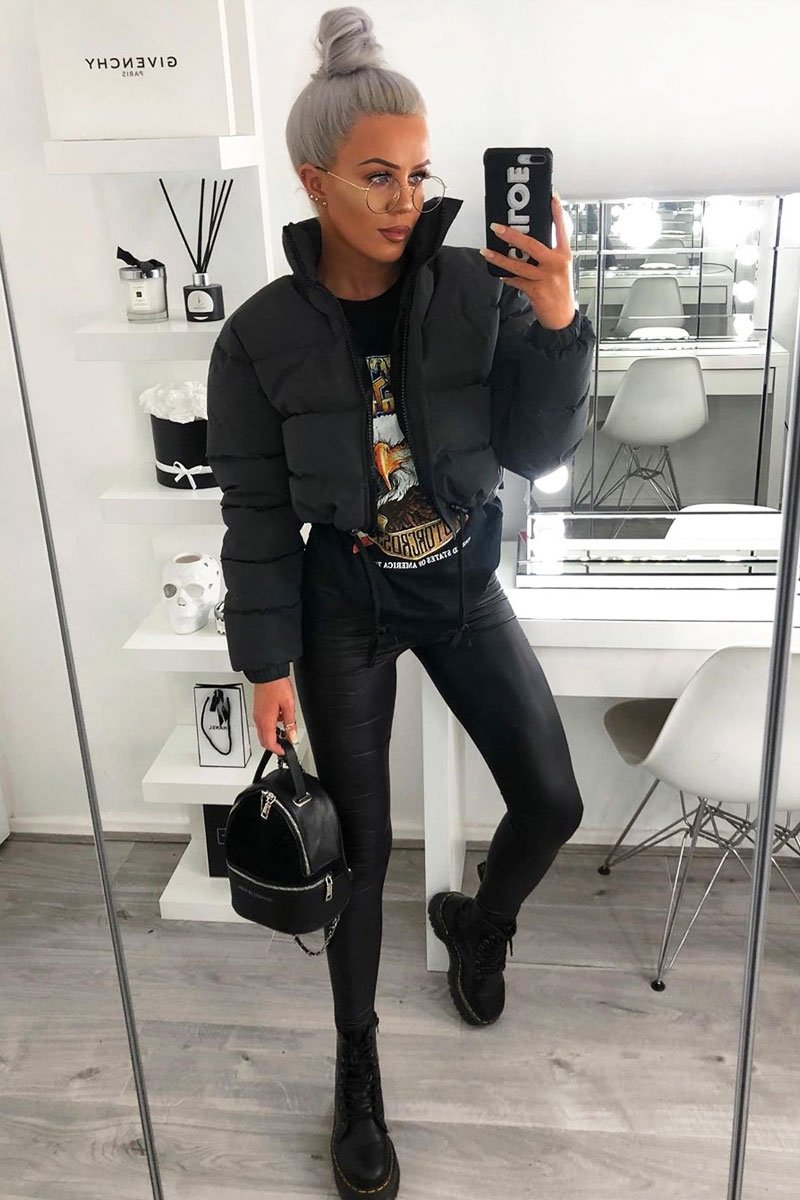 Black Padded Cropped Puffer Coat - Cameo-Coats