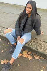 Black Padded Cropped Puffer Coat - Cameo-Coats