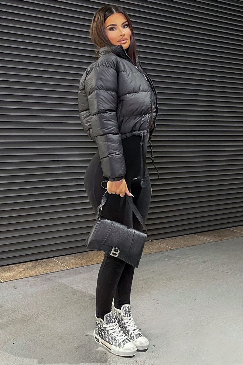 Black Padded Cropped Puffer Jacket - Adhara