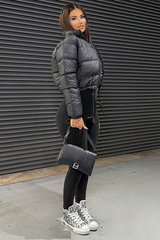 Black Padded Cropped Puffer Jacket - Adhara