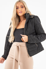 Black Padded Faux Fur Lined Coat - Dorie-Coats