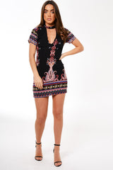 Black Paisley Choker Neck Dress - June-Dresses