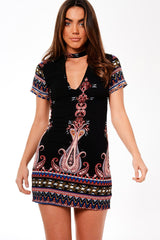 Black Paisley Choker Neck Dress - June-Dresses