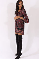 Black Paisley Print Flared Sleeve Dress - Pia-Dresses
