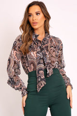 Black Paisley Print Sheer Shirt - Zemira-Shirts