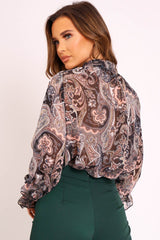 Black Paisley Print Sheer Shirt - Zemira-Shirts
