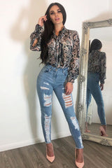 Black Paisley Print Sheer Shirt - Zemira-Shirts