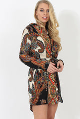 Black Paisley Print Shirt Dress - Pearl-Dresses