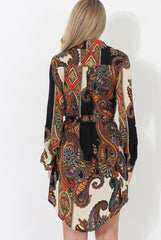 Black Paisley Print Shirt Dress - Pearl-Dresses
