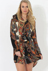 Black Paisley Print Shirt Dress - Pearl-Dresses