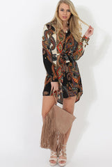 Black Paisley Print Shirt Dress - Pearl-Dresses