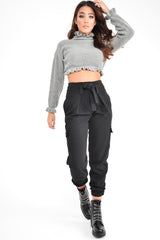 Black Paper Bag Cargo Pocket Trousers - Brette-Trousers