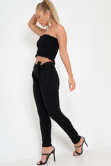Black Paper Bag Tie Waist Cigarette Trousers - Karmen-Trousers