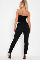 Black Paper Bag Tie Waist Cigarette Trousers - Karmen-Trousers